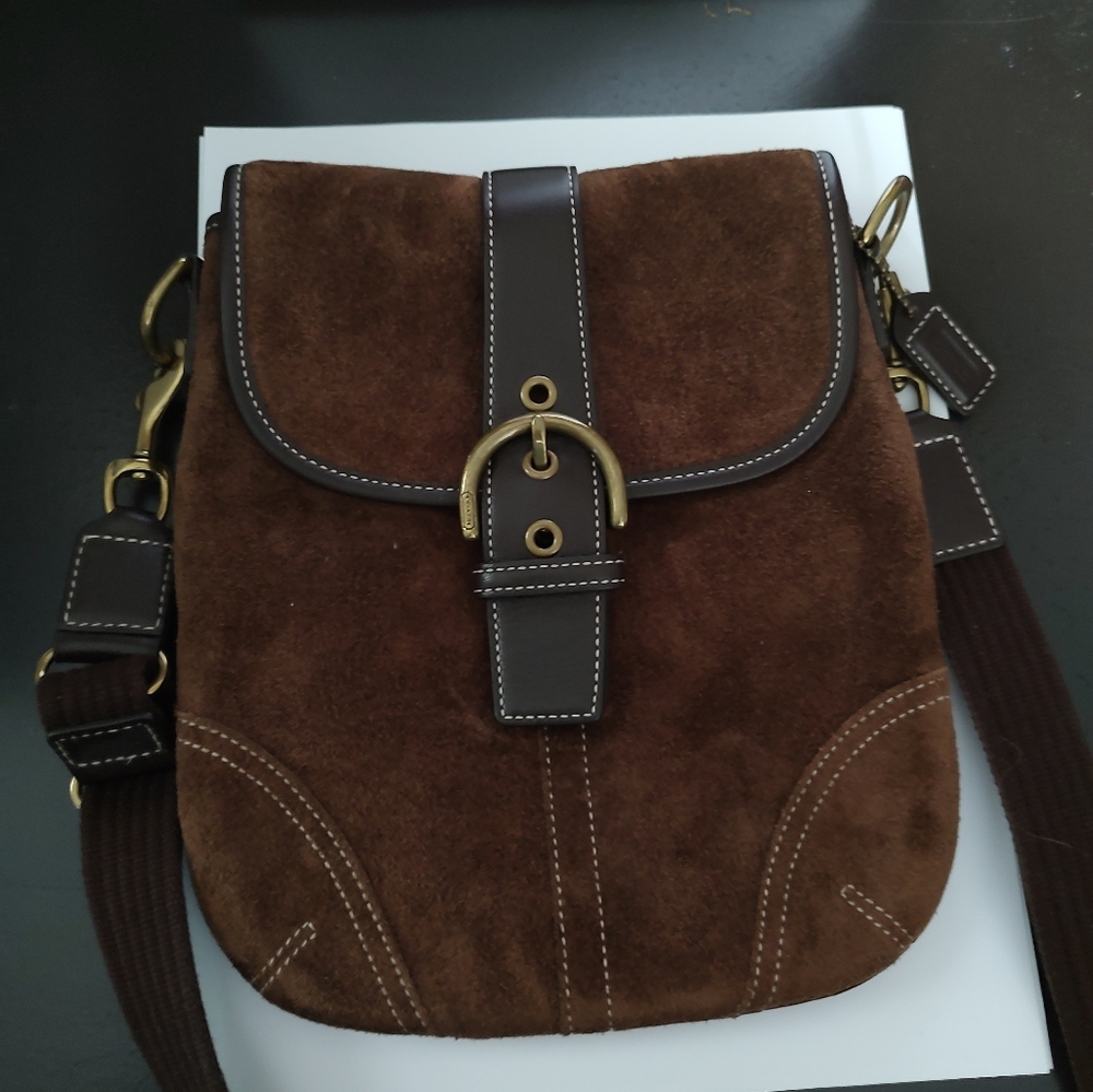 Coach Chocolate Brown Suede Shoulder/Crossbody Bag